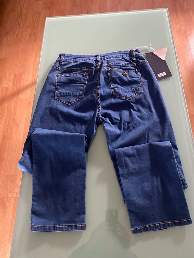 Pantalón fino elástico vaquero recto mujer T44