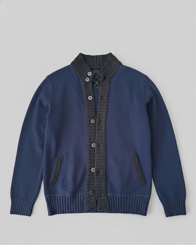 Chaqueta de punto azul y gris