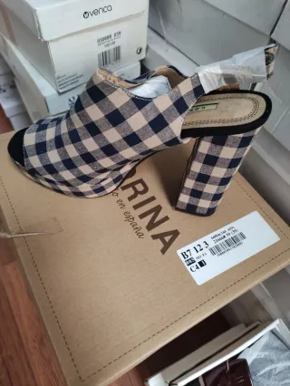 Sandalias Venca Cuadros Azul Beige Diversas Tallas