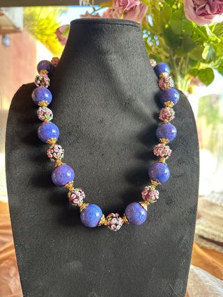 Collar antiguo vidrio Murano morado y rosa