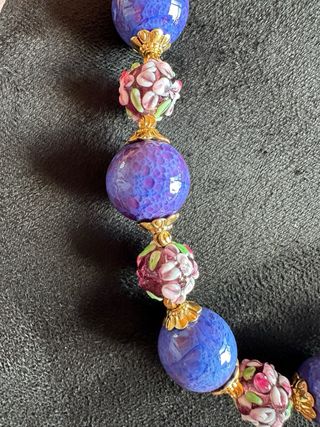 Collar antiguo vidrio Murano morado y rosa