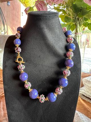 Collar antiguo vidrio Murano morado y rosa