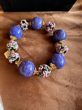 Collar antiguo vidrio Murano morado y rosa