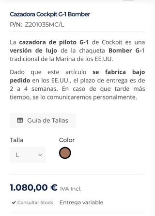 Cazadora piloto original marrón G1 The cockpit