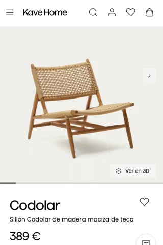 Sillón Codolar Kave Home madera y mimbre