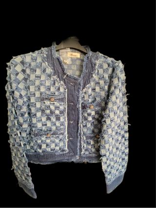 Chaqueta Denim Cuadros Deshilachados