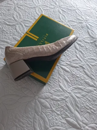 Zapatos salón Pitillos piel beige/dorado