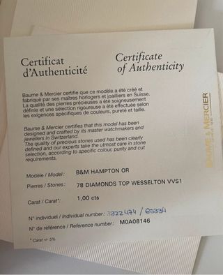 Reloj Baume & Mercier Oro 18k Diamantes