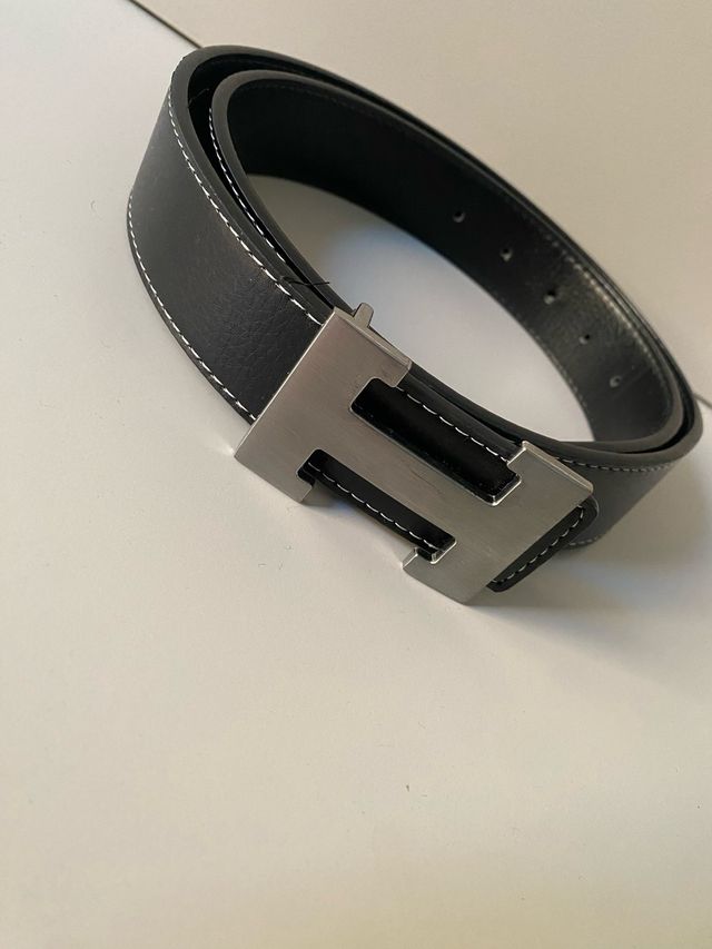 Cintura Hermès H fibbia argento nero