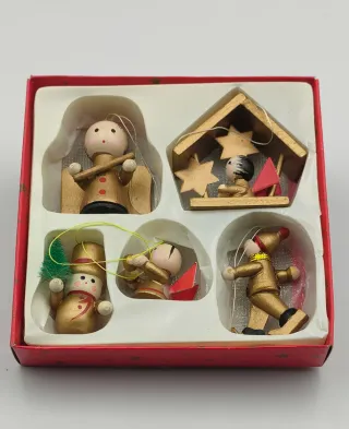 Adornos Navidad Madera Antiguos Set