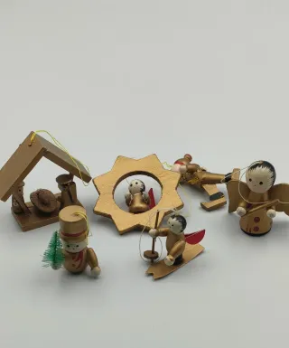 Adornos Navidad Madera Antiguos Set