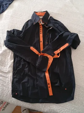 Camisa Hombre 7 canicie Negra y Naranja Talla L