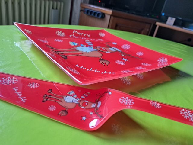 Piatto Natale Renna Vetro Rosso