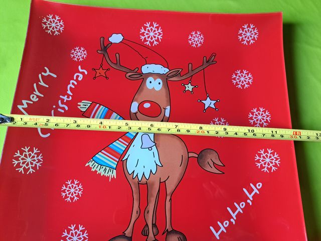 Piatto Natale Renna Vetro Rosso