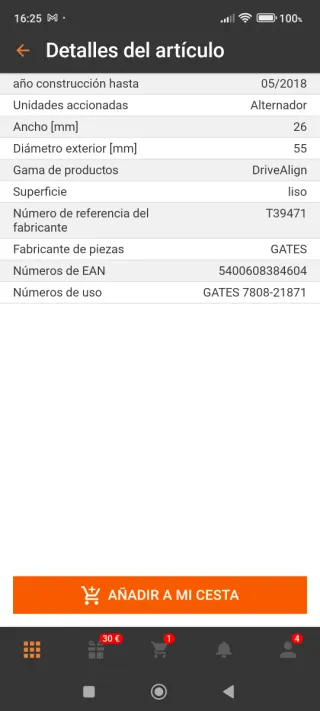 Tensor Correa poli v Gates T39471 Mercedes W205