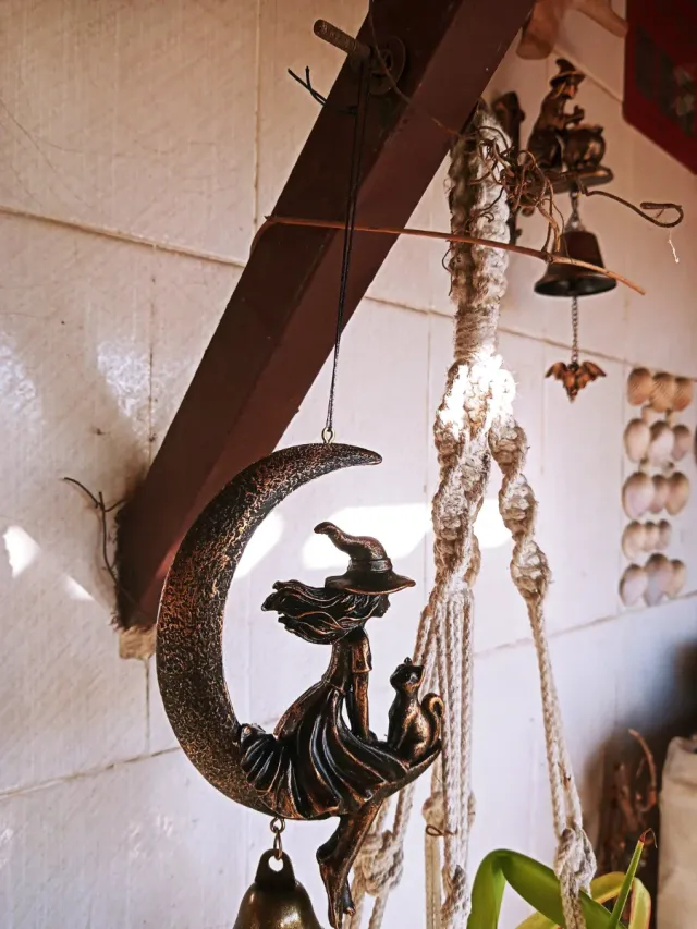 Campanilla Noche de Brujas Luna y Gato