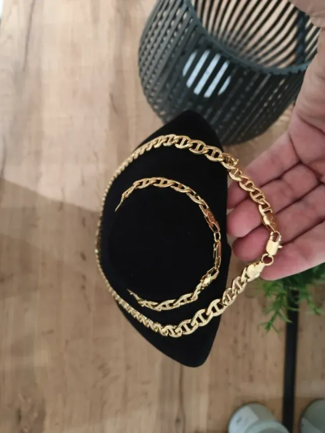 Cadena y pulsera laminada oro eslabón marinero A++