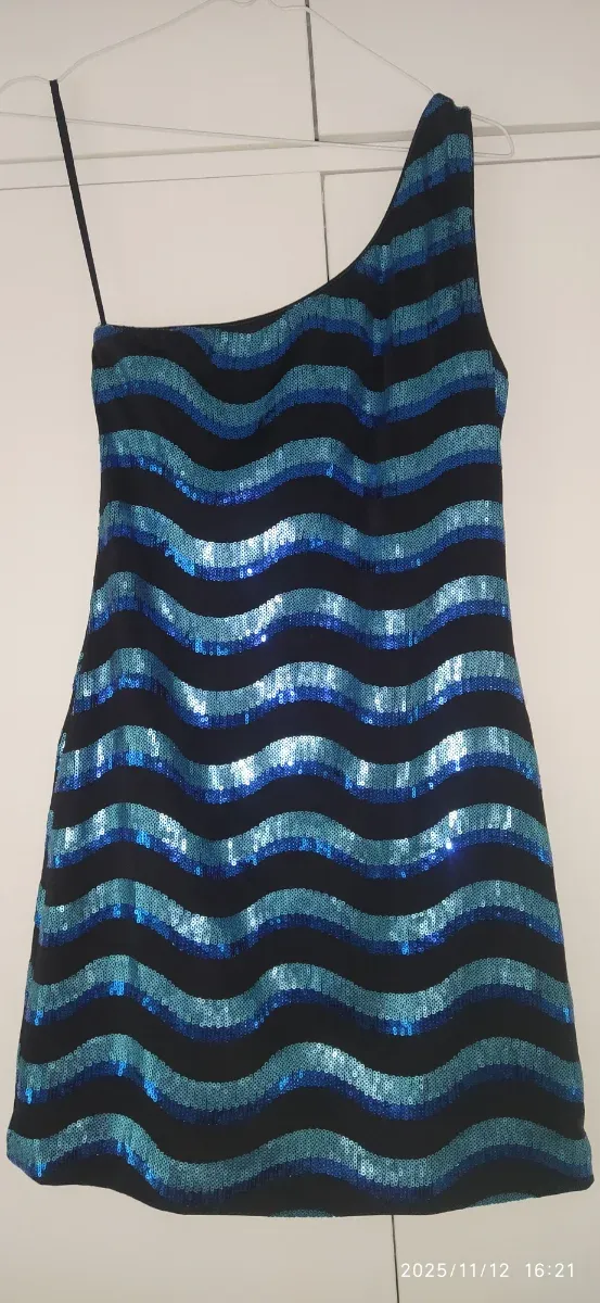 Vestido lentejuelas ondas azul, negro y celeste
