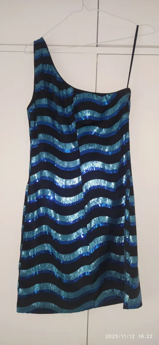 Vestido lentejuelas ondas azul, negro y celeste