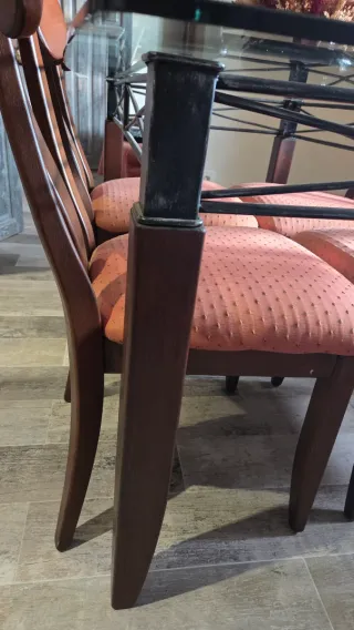 Mesa comedor de forja, madera y cristal. Astorga