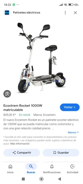 Patinete Ecoxtrem1000w en muy buenas condiciones