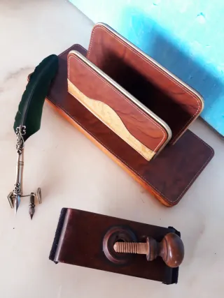 Set da scrivania vintage in pelle