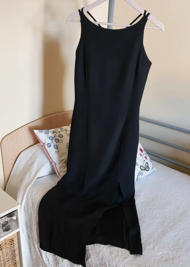 Vestido largo negro tirantes cruzados