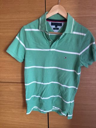 Polo Tommy Hilfiger Verde Rayas Blancas Talla S