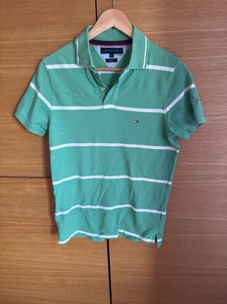 Polo Tommy Hilfiger Verde Rayas Blancas Talla S