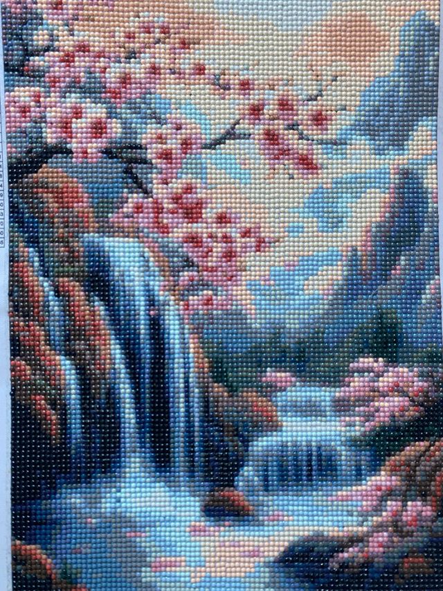 Cuadro hecho a mano cascada y flores