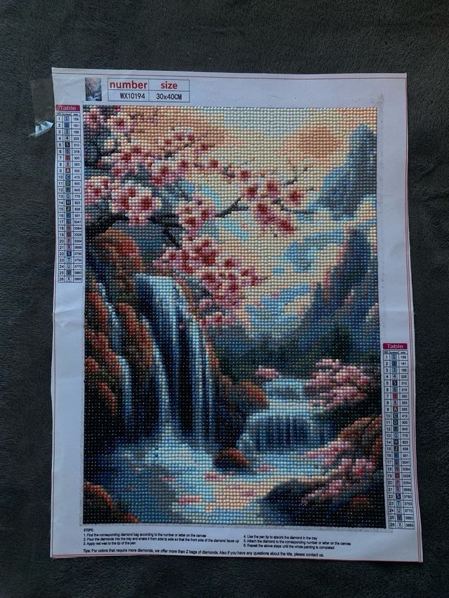 Cuadro hecho a mano cascada y flores