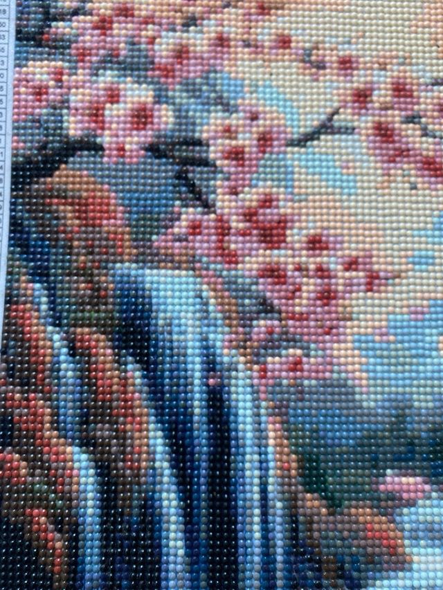 Cuadro hecho a mano cascada y flores