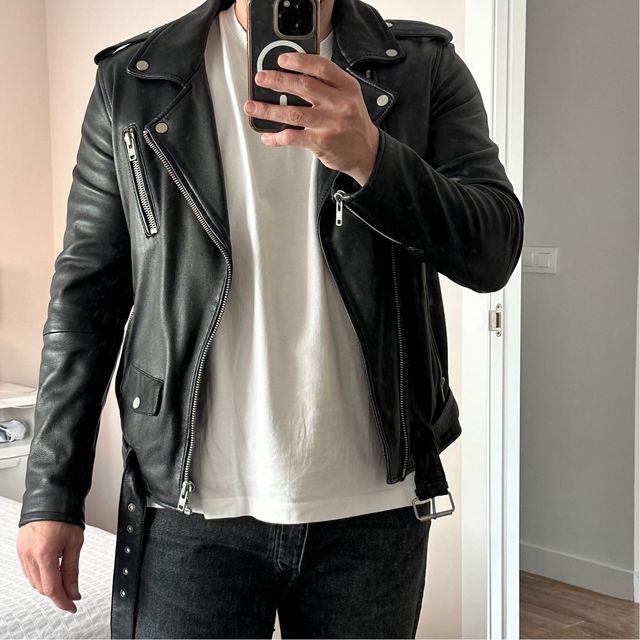 Chaqueta Biker Cuero Negra