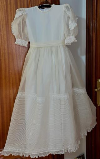 Vestido de Comunión Blanco de plumeti con Encaje