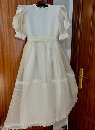 Vestido de Comunión Blanco de plumeti con Encaje