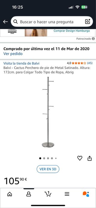 Perchero de pie metálico plateado