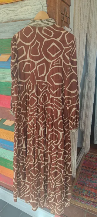 Vestido India Algodón Estampado Marrón