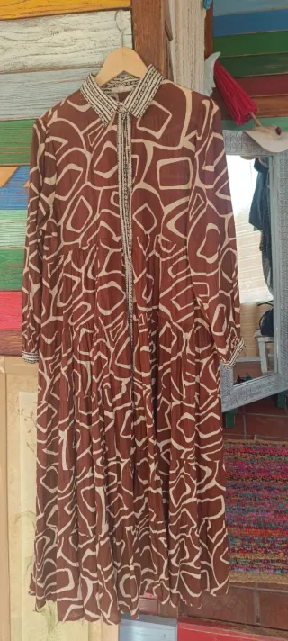 Vestido India Algodón Estampado Marrón