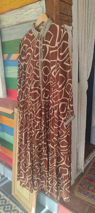 Vestido India Algodón Estampado Marrón