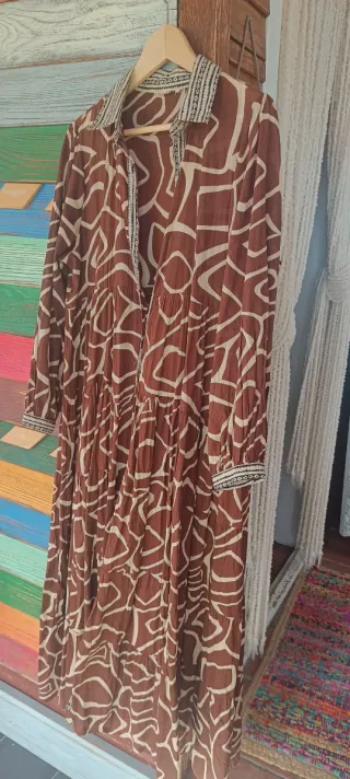 Vestido India Algodón Estampado Marrón