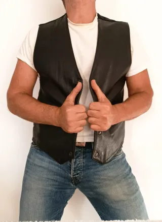 Chaleco motero vaquero cuero y raso L Medidas indi