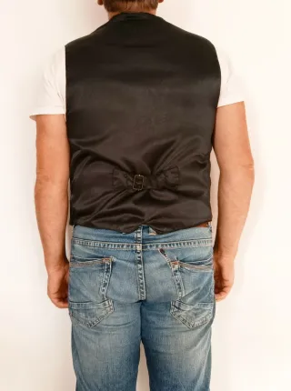 Chaleco motero vaquero cuero y raso L Medidas indi