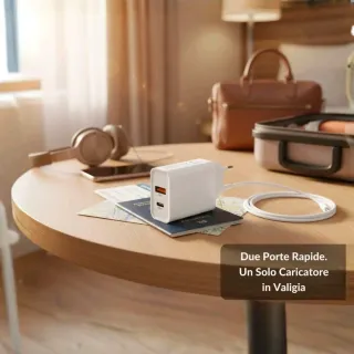 Caricatore Rapido USB-C Due Porte 45W + Cavo 1mt