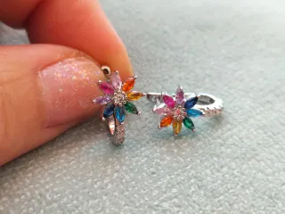 Pendientes flor colores plata de ley