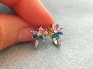 Pendientes flor colores plata de ley