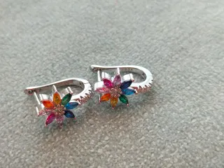 Pendientes flor colores plata de ley