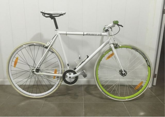 Bici Fixie Blanca Ruedas Verdes