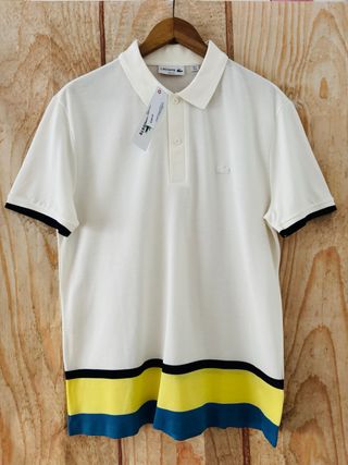 Polo color perla Blanco con franjas de Lacoste