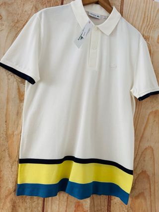 Polo color perla Blanco con franjas de Lacoste