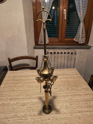 Lampada Olio Vintage 4 Luci Ottone